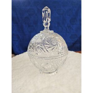 Pressed Lead Crystal 2-Piece Globe and Spindale Candy Dish Excellent Condition